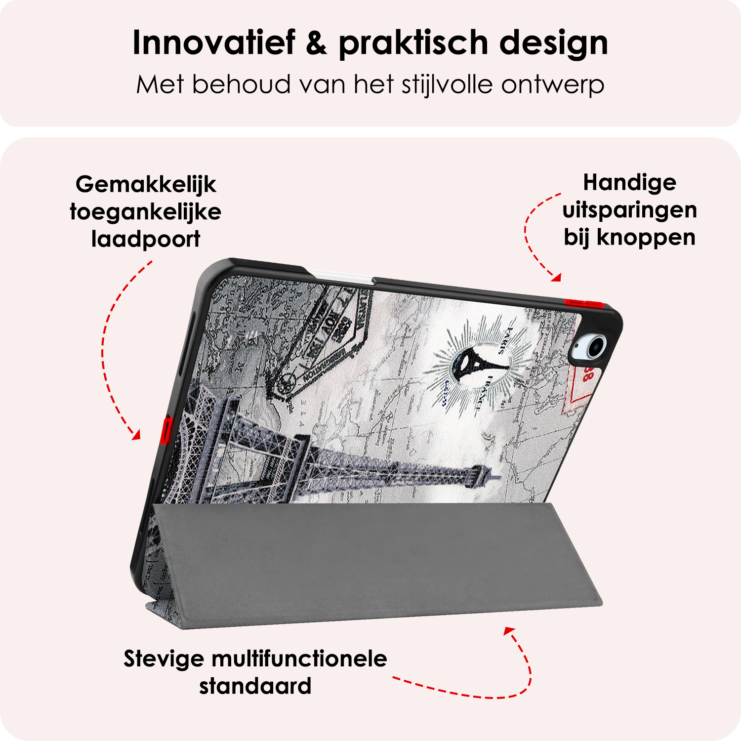 NoXx Hoesje Geschikt voor iPad Air 6 (11 inch) Hoesje Case Hard Cover Hoes Book Case Met Uitsparing Geschikt voor Apple Pencil Met Screenprotector - Eiffeltoren