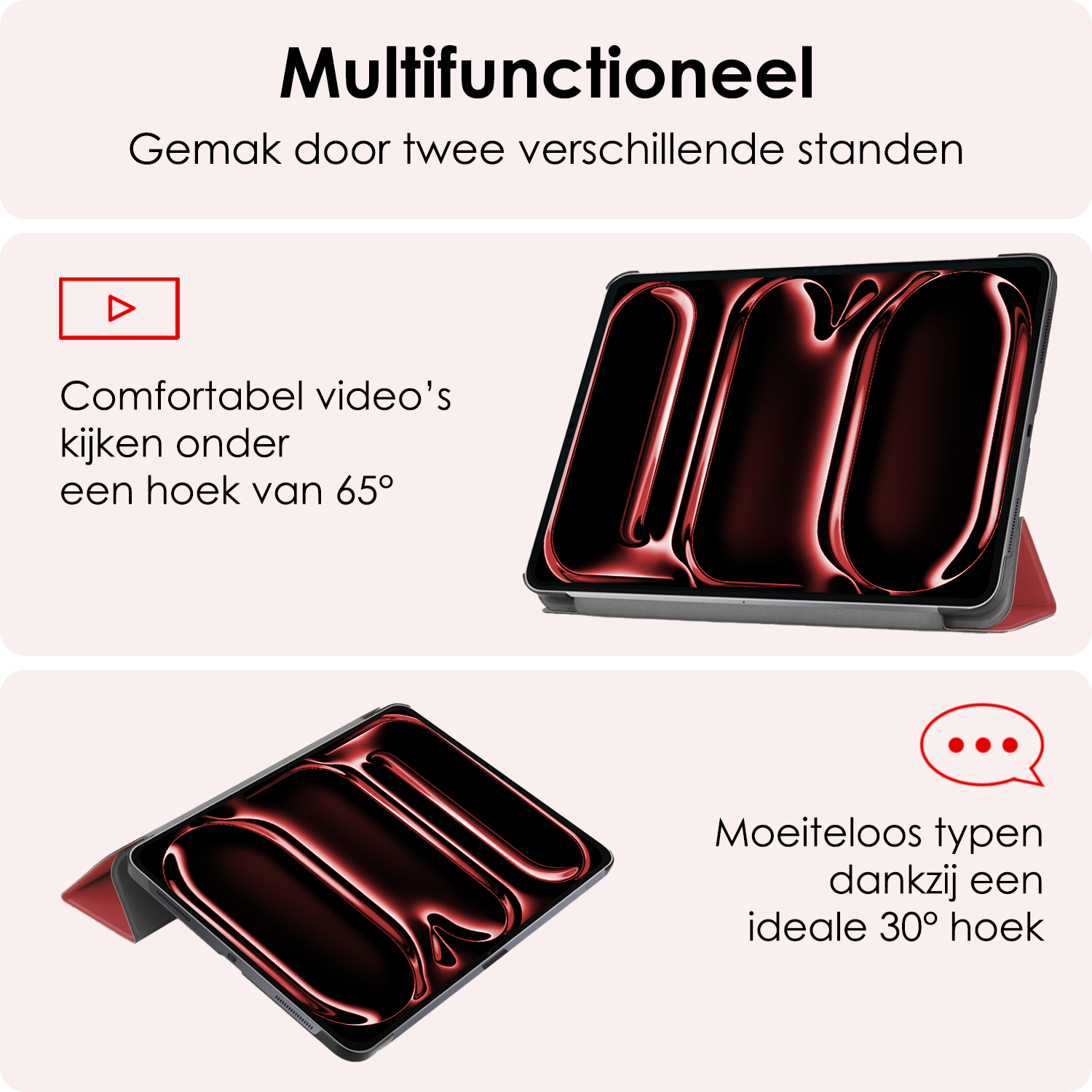 NoXx Hoesje Geschikt voor iPad Pro 2024 (11 inch) Hoesje Case Hard Cover Hoes Book Case Met Screenprotector - Donkerrood