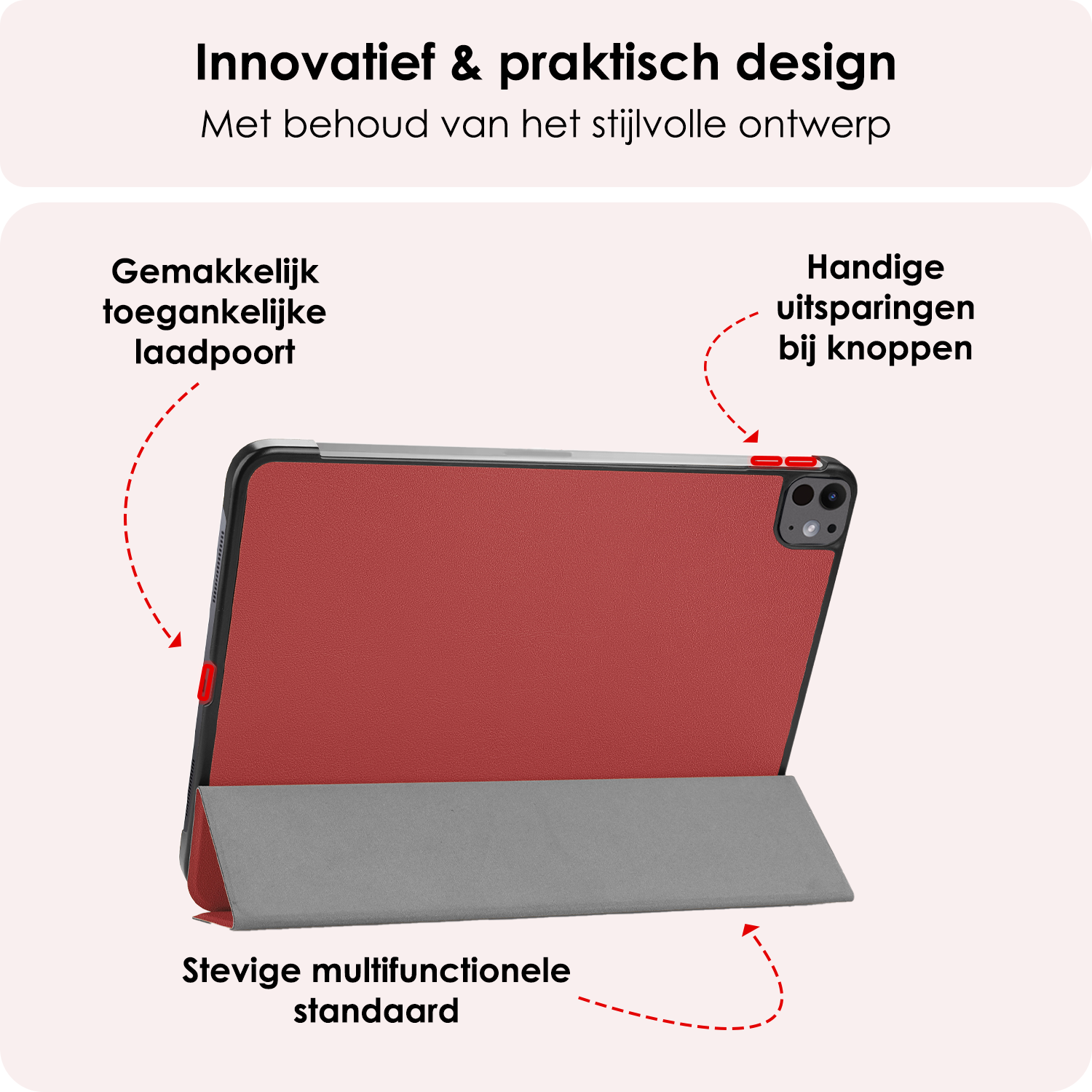 NoXx Hoesje Geschikt voor iPad Pro 2024 (11 inch) Hoesje Case Hard Cover Hoes Book Case Met Screenprotector - Donkerrood