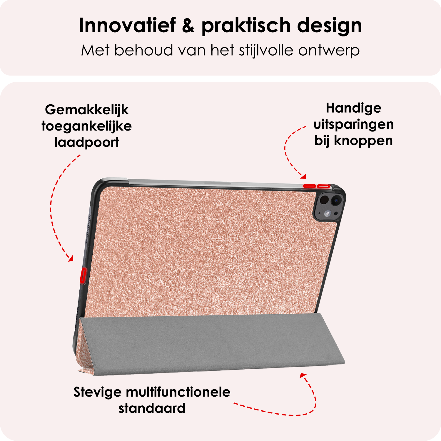 NoXx Hoesje Geschikt voor iPad Pro 2024 (11 inch) Hoesje Case Hard Cover Hoes Book Case Met Screenprotector - Rosé goud