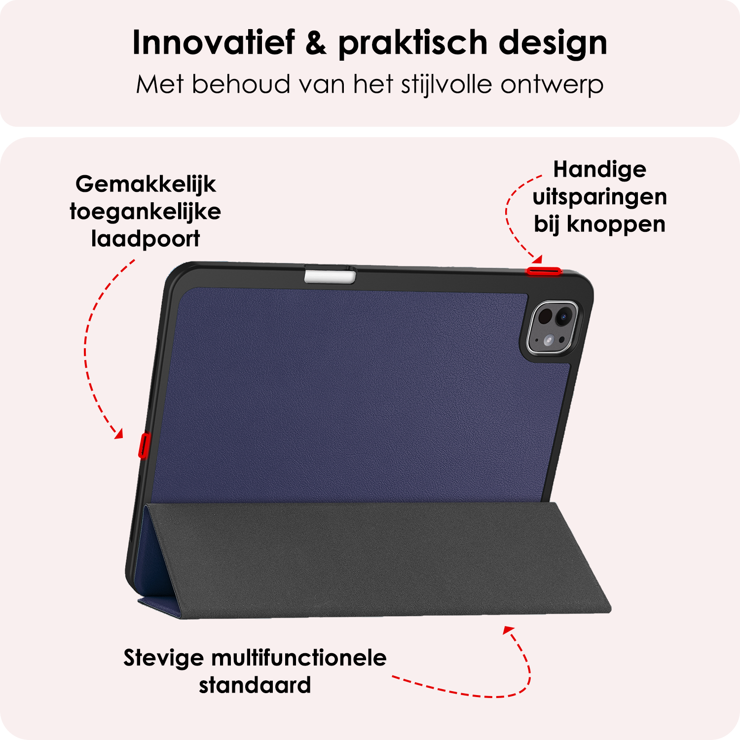NoXx Hoesje Geschikt voor iPad Pro 2024 (11 inch) Hoesje Case Hard Cover Hoes Book Case Met Uitsparing Geschikt voor Apple Pencil Met Screenprotector - Donkerblauw