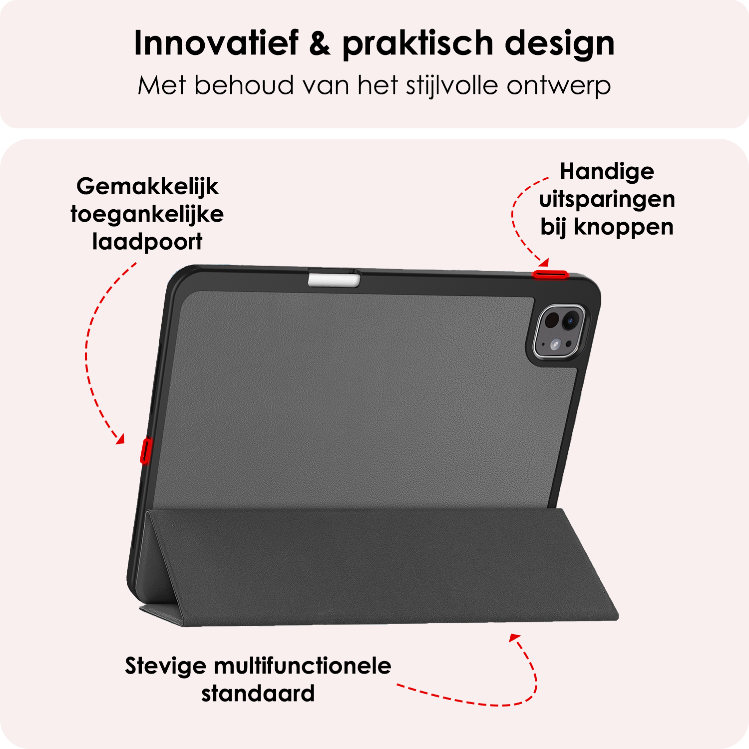 NoXx Hoesje Geschikt voor iPad Pro 2024 (11 inch) Hoesje Case Hard Cover Hoes Book Case Met Uitsparing Geschikt voor Apple Pencil Met Screenprotector - Grijs