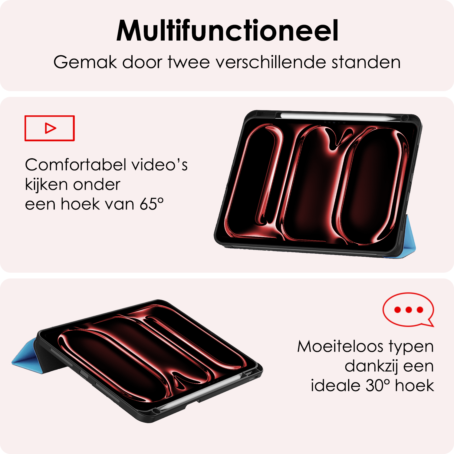 NoXx Hoesje Geschikt voor iPad Pro 2024 (11 inch) Hoesje Case Hard Cover Hoes Book Case Met Uitsparing Geschikt voor Apple Pencil Met Screenprotector - Lichtblauw