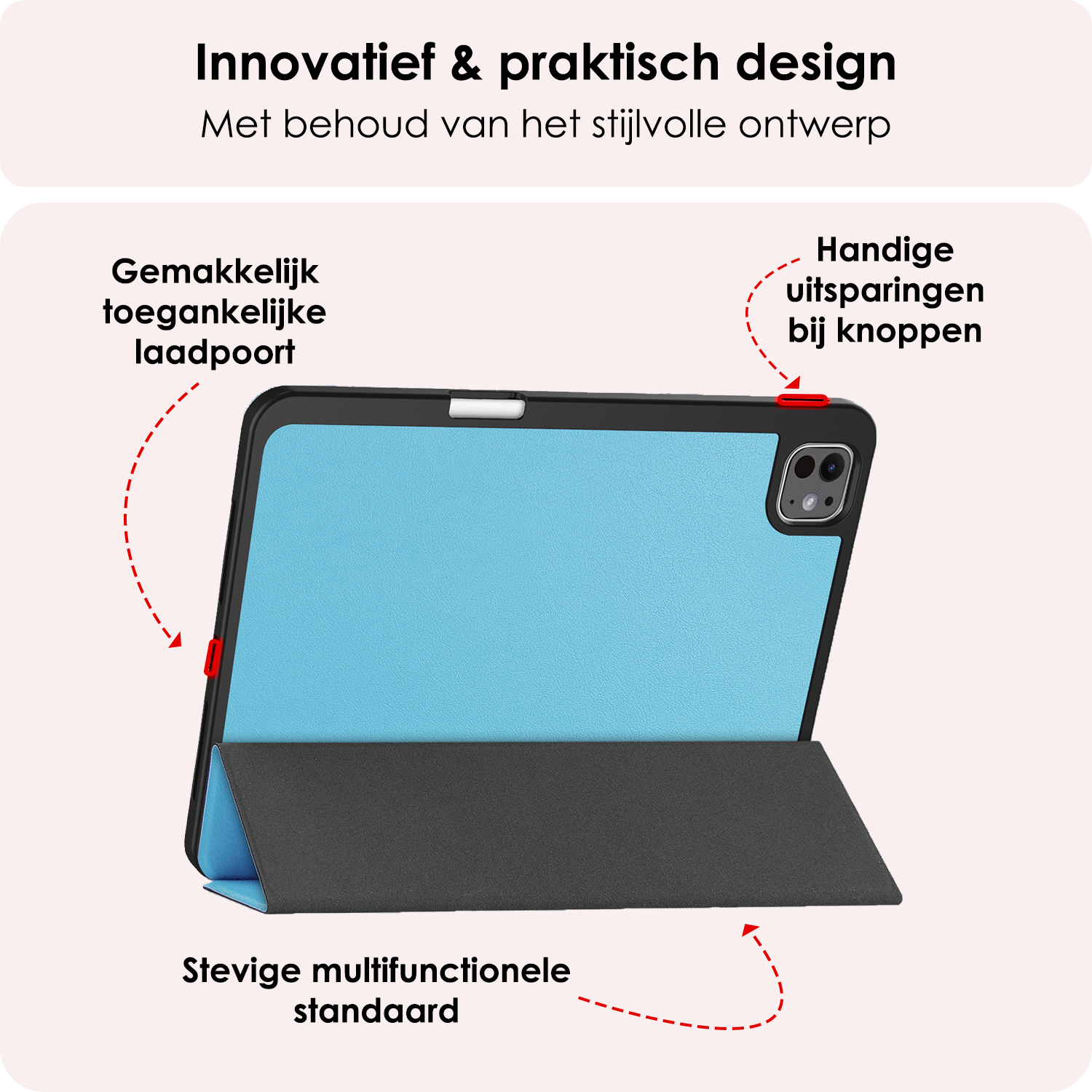 NoXx Hoesje Geschikt voor iPad Pro 2024 (11 inch) Hoesje Case Hard Cover Hoes Book Case Met Uitsparing Geschikt voor Apple Pencil Met Screenprotector - Lichtblauw
