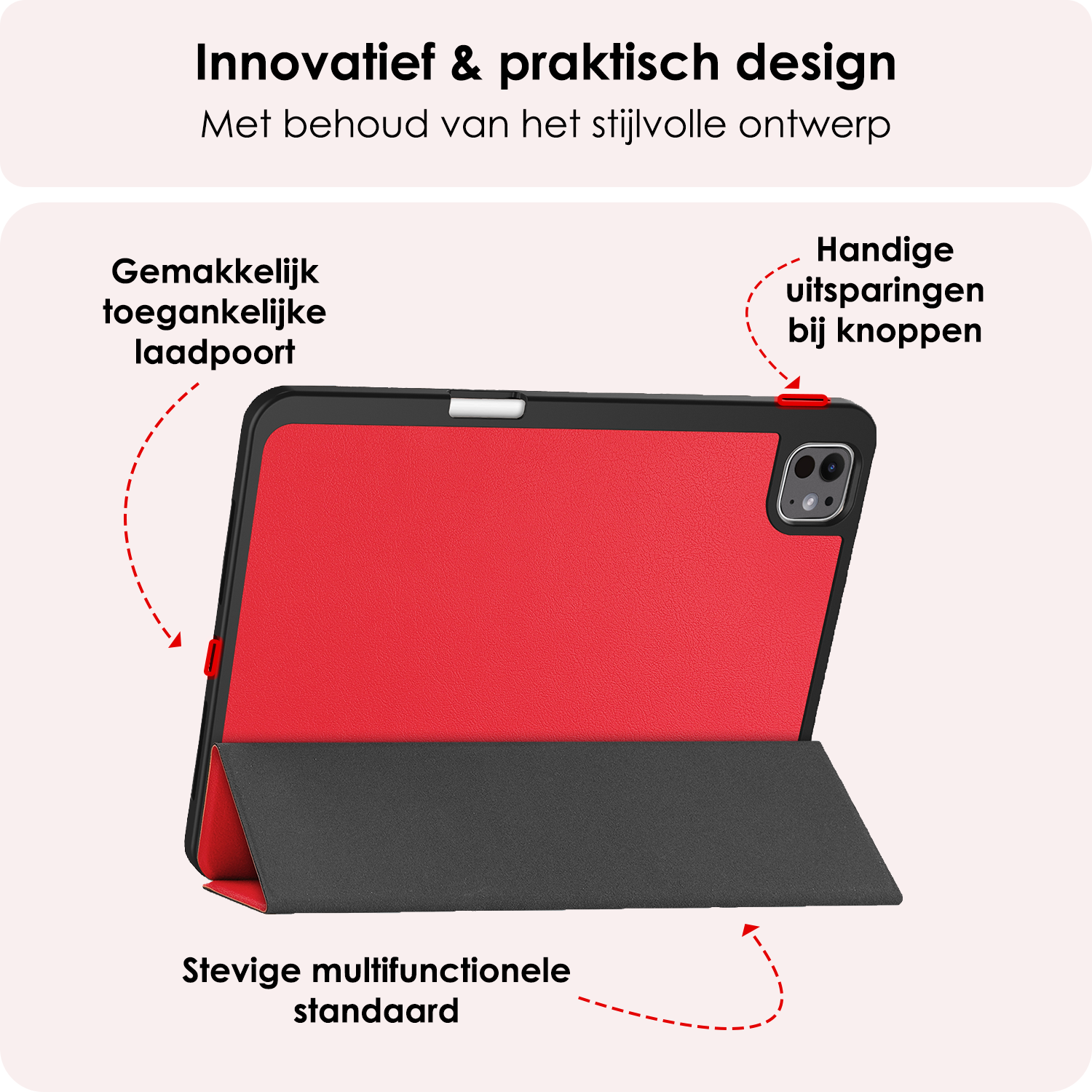 NoXx Hoesje Geschikt voor iPad Pro 2024 (11 inch) Hoesje Case Hard Cover Hoes Book Case Met Uitsparing Geschikt voor Apple Pencil Met Screenprotector - Rood