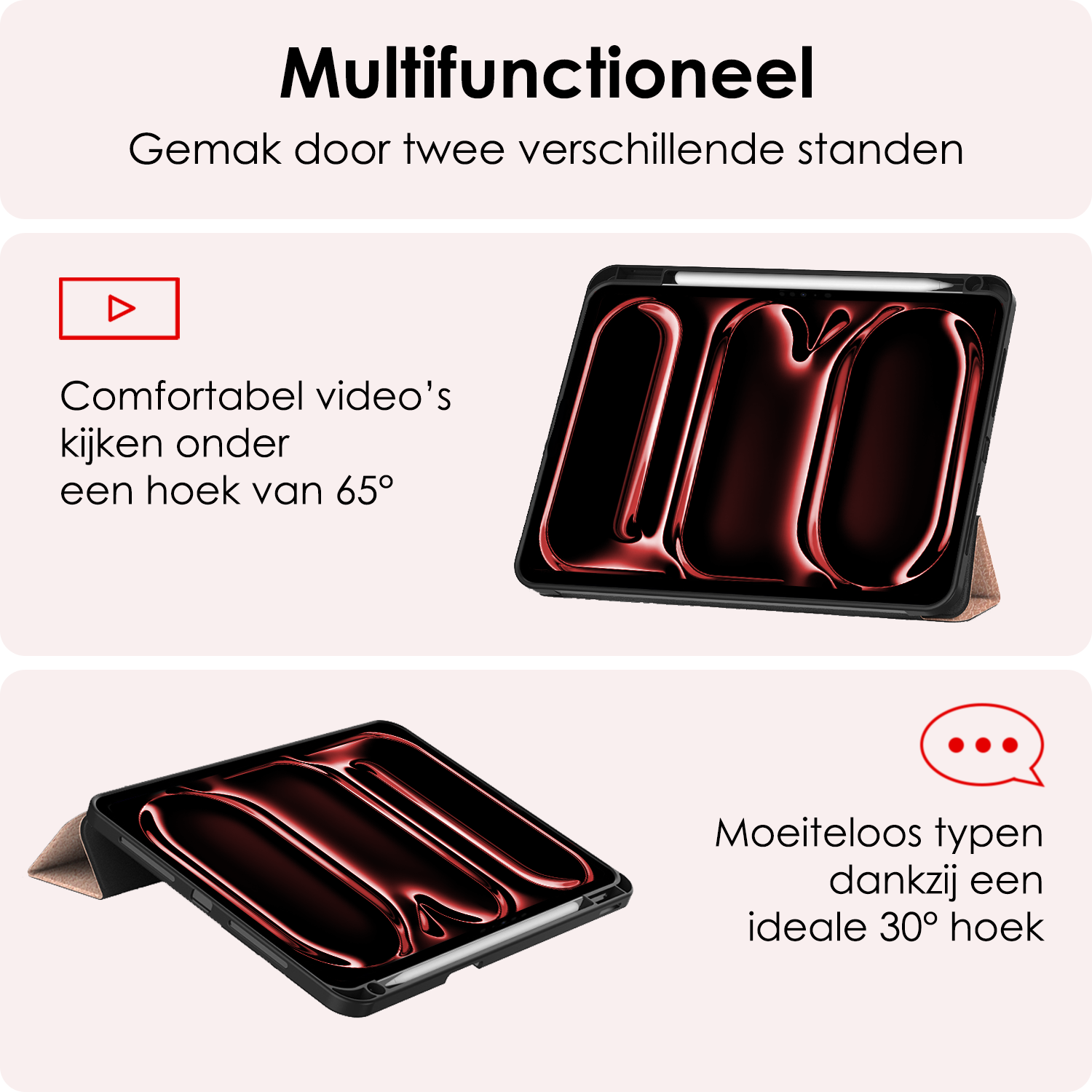 NoXx Hoesje Geschikt voor iPad Pro 2024 (11 inch) Hoesje Case Hard Cover Hoes Book Case Met Uitsparing Geschikt voor Apple Pencil Met Screenprotector - Rosé goud