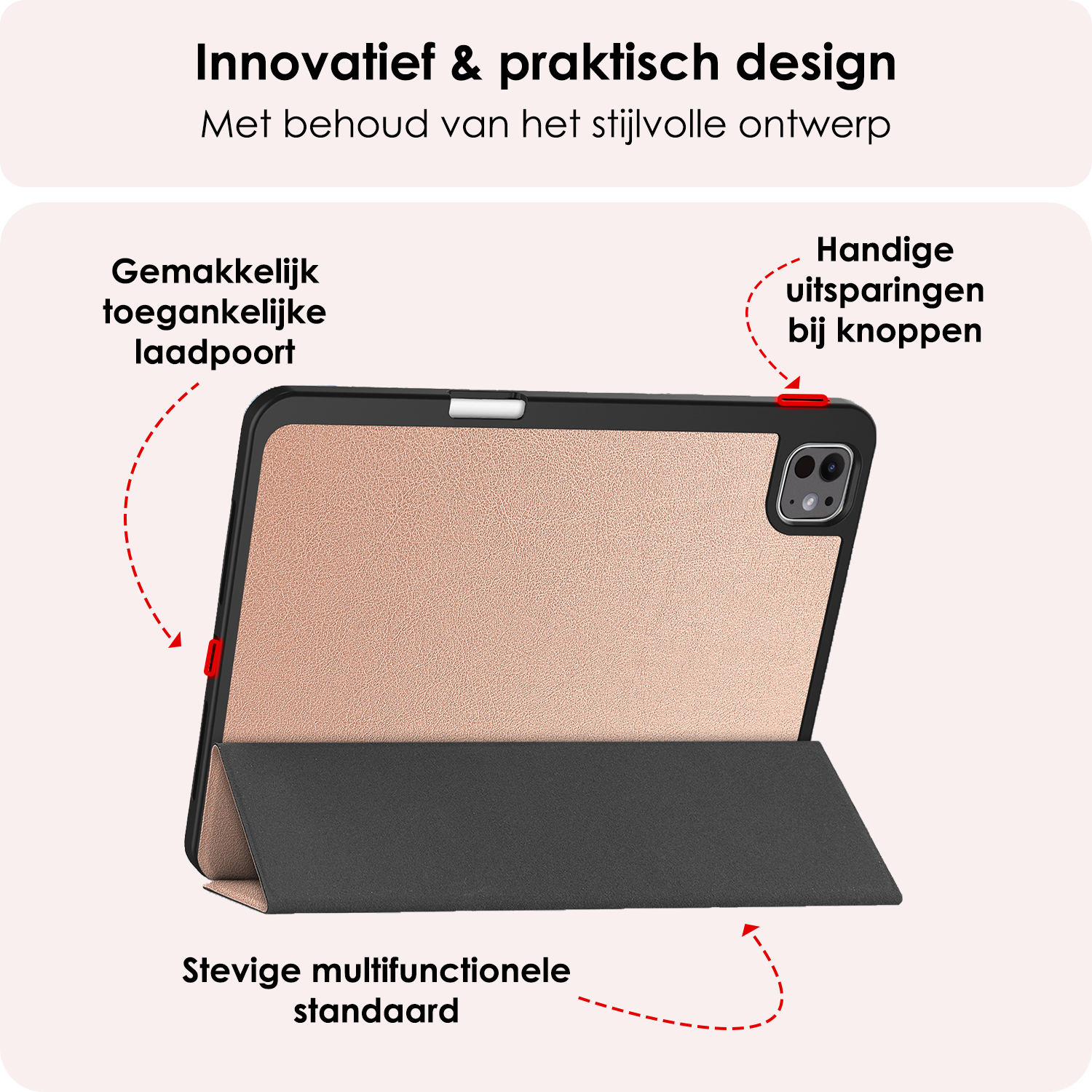NoXx Hoesje Geschikt voor iPad Pro 2024 (11 inch) Hoesje Case Hard Cover Hoes Book Case Met Uitsparing Geschikt voor Apple Pencil Met Screenprotector - Rosé goud
