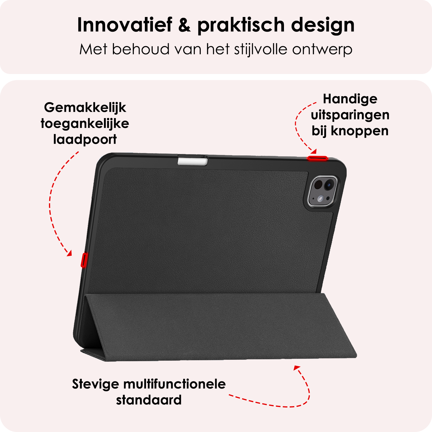 NoXx Hoesje Geschikt voor iPad Pro 2024 (11 inch) Hoesje Case Hard Cover Hoes Book Case Met Uitsparing Geschikt voor Apple Pencil Met Screenprotector - Zwart