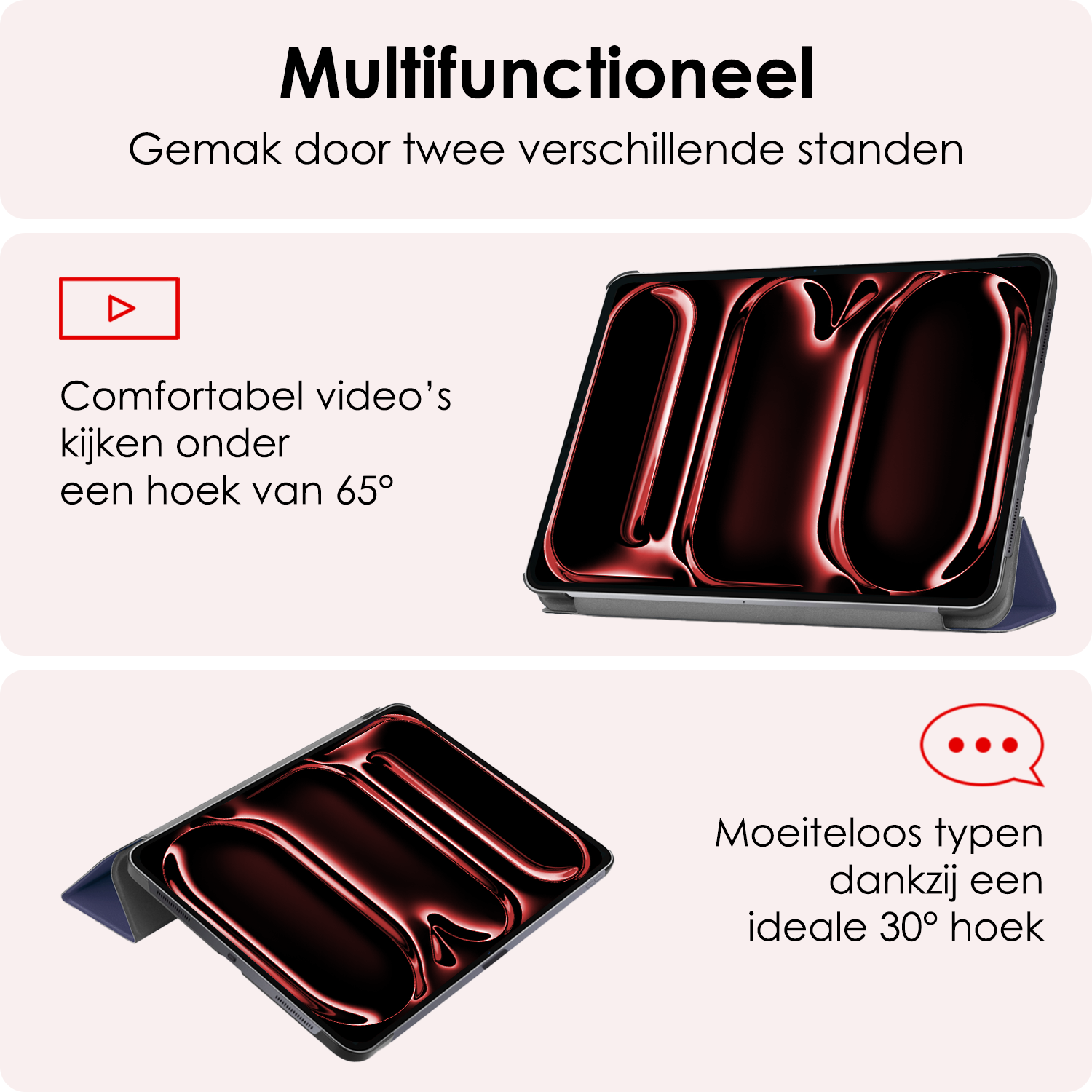 NoXx Hoesje Geschikt voor iPad Pro 2024 (13 inch) Hoesje Case Hard Cover Hoes Book Case Met Screenprotector - Donkerblauw