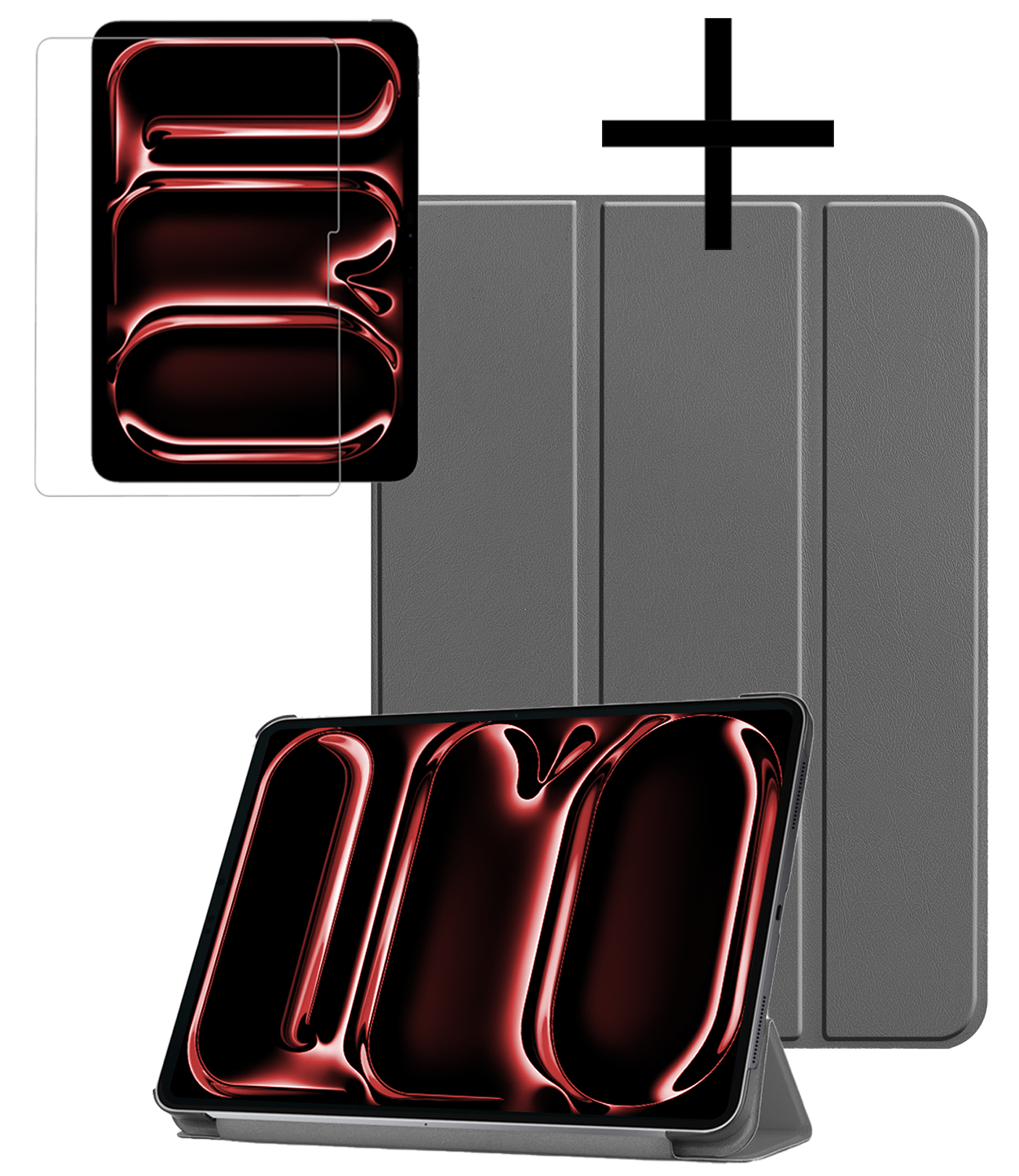 NoXx Hoesje Geschikt voor iPad Pro 2024 (13 inch) Hoesje Case Hard Cover Hoes Book Case Met Screenprotector - Grijs