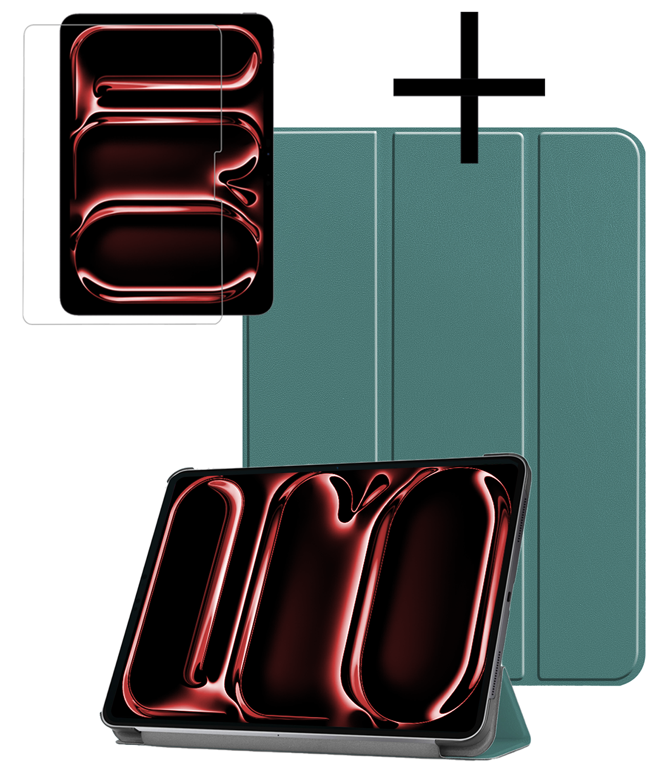 NoXx Hoesje Geschikt voor iPad Pro 2024 (13 inch) Hoesje Case Hard Cover Hoes Book Case Met Screenprotector - Donkergroen