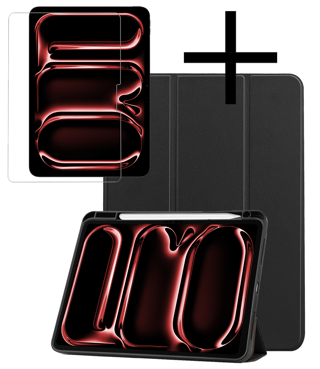 NoXx Hoesje Geschikt voor iPad Pro 2024 (11 inch) Hoesje Case Hard Cover Hoes Book Case Met Uitsparing Geschikt voor Apple Pencil Met Screenprotector - Zwart