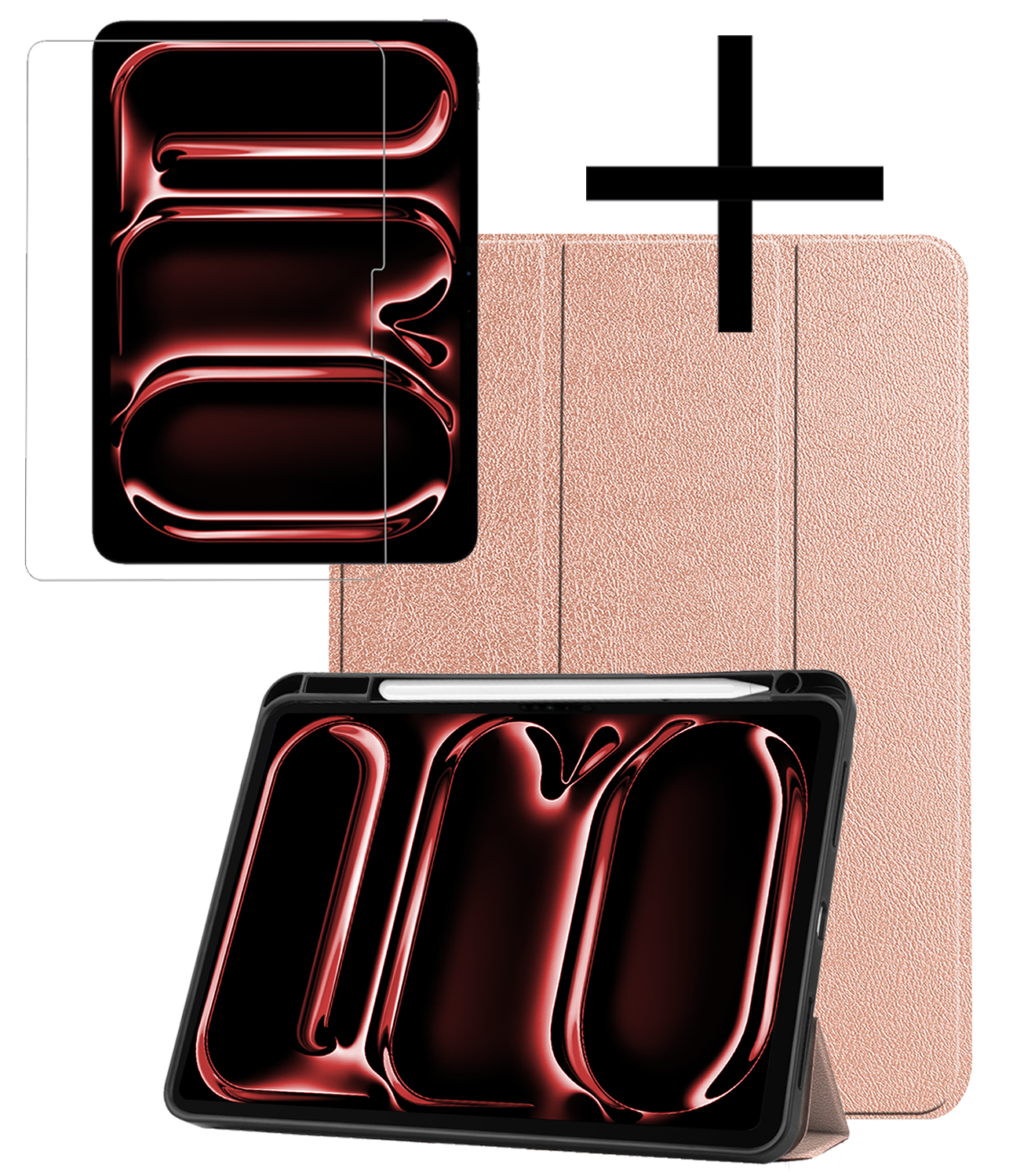 NoXx Hoesje Geschikt voor iPad Pro 2024 (11 inch) Hoesje Case Hard Cover Hoes Book Case Met Uitsparing Geschikt voor Apple Pencil Met Screenprotector - Rosé goud