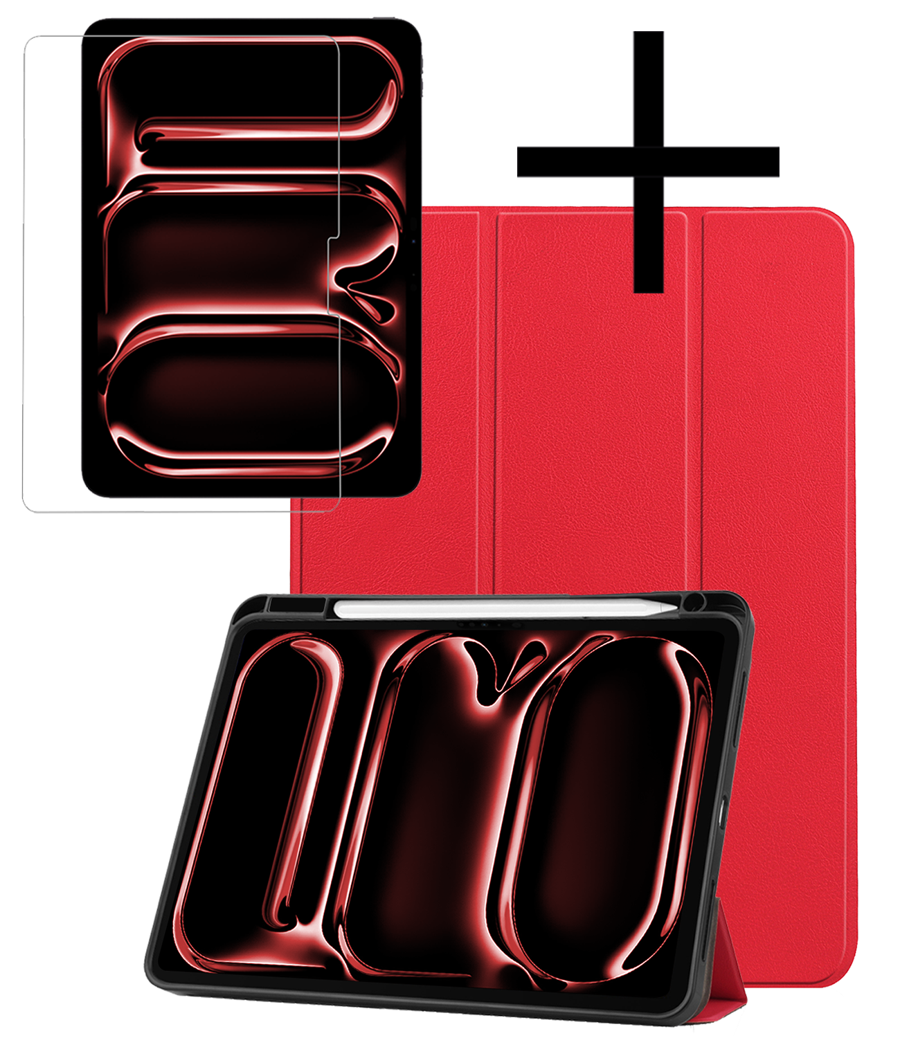NoXx Hoesje Geschikt voor iPad Pro 2024 (11 inch) Hoesje Case Hard Cover Hoes Book Case Met Uitsparing Geschikt voor Apple Pencil Met Screenprotector - Rood
