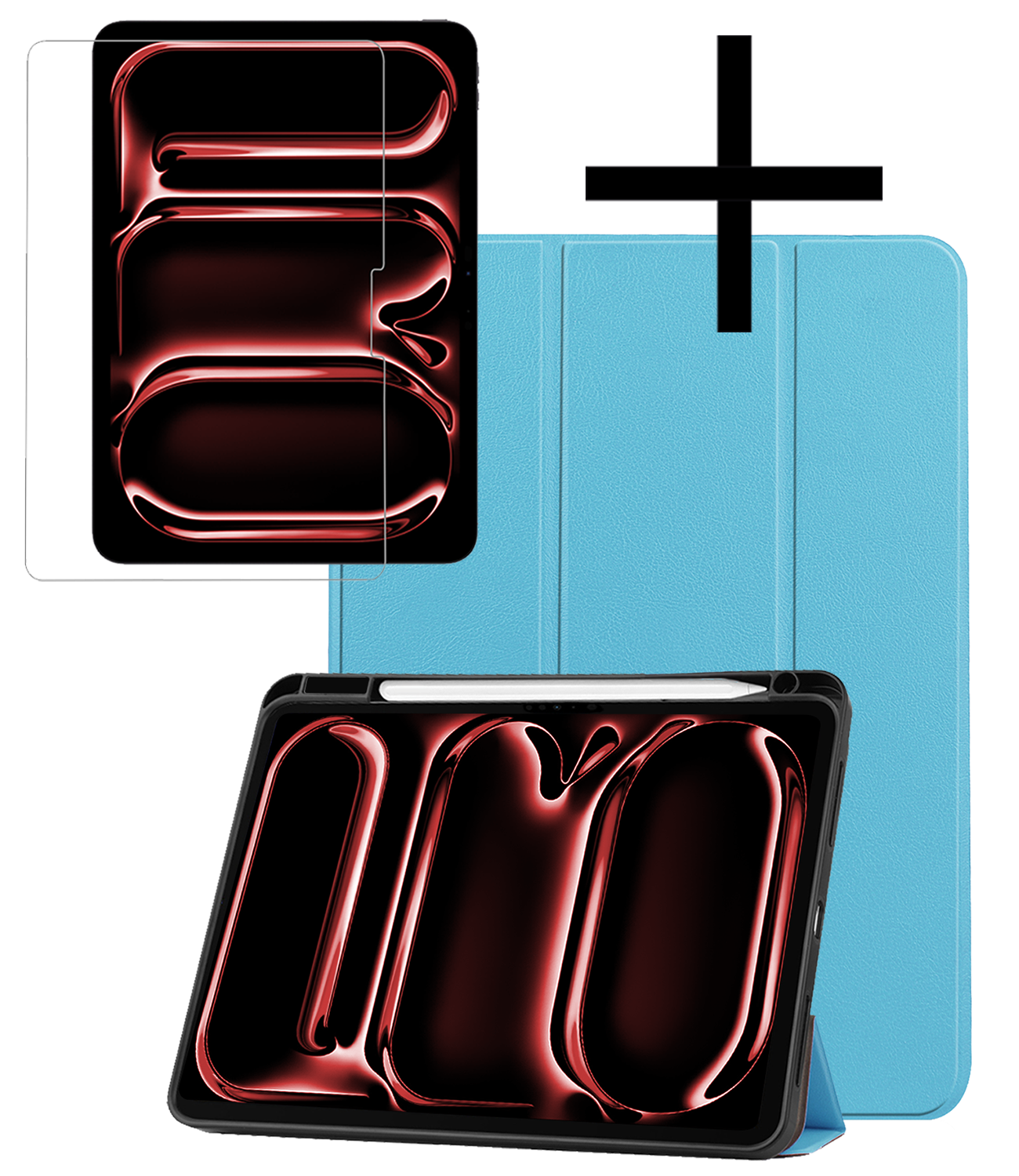 NoXx Hoesje Geschikt voor iPad Pro 2024 (11 inch) Hoesje Case Hard Cover Hoes Book Case Met Uitsparing Geschikt voor Apple Pencil Met Screenprotector - Lichtblauw