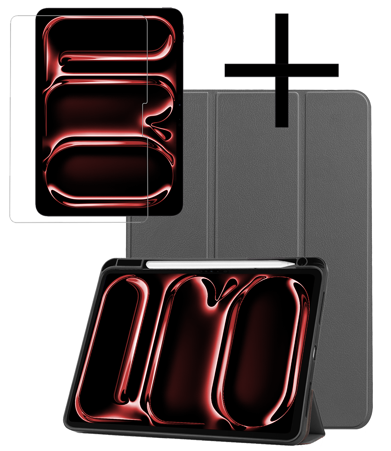 NoXx Hoesje Geschikt voor iPad Pro 2024 (11 inch) Hoesje Case Hard Cover Hoes Book Case Met Uitsparing Geschikt voor Apple Pencil Met Screenprotector - Grijs
