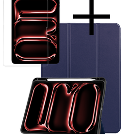 NoXx NoXx iPad Pro 2024 (11 inch) Hoesje Met Uitsparing Apple Pencil Met Screenprotector - Donkerblauw