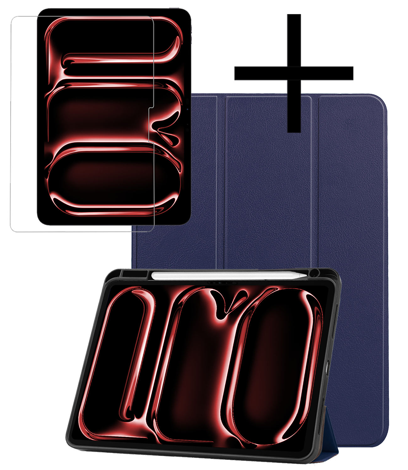 NoXx Hoesje Geschikt voor iPad Pro 2024 (11 inch) Hoesje Case Hard Cover Hoes Book Case Met Uitsparing Geschikt voor Apple Pencil Met Screenprotector - Donkerblauw