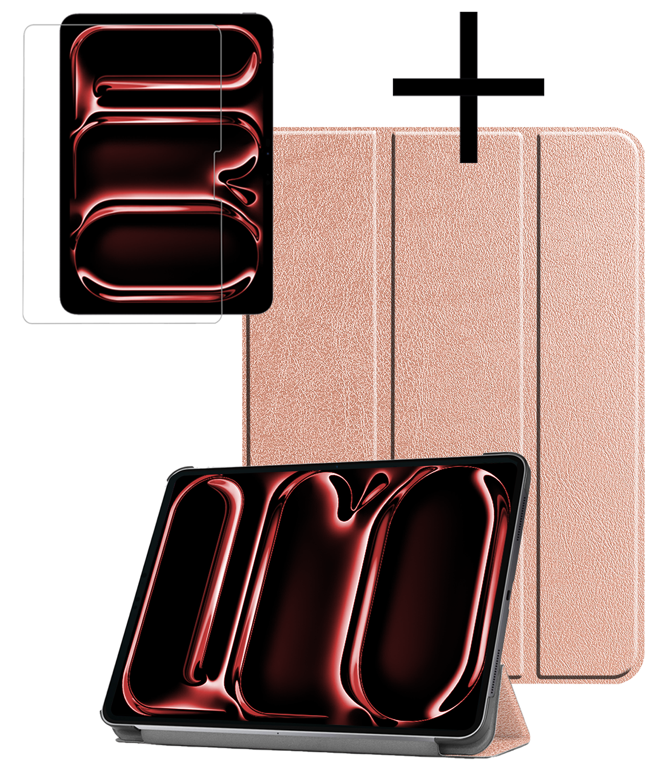 NoXx Hoesje Geschikt voor iPad Pro 2024 (11 inch) Hoesje Case Hard Cover Hoes Book Case Met Screenprotector - Rosé goud