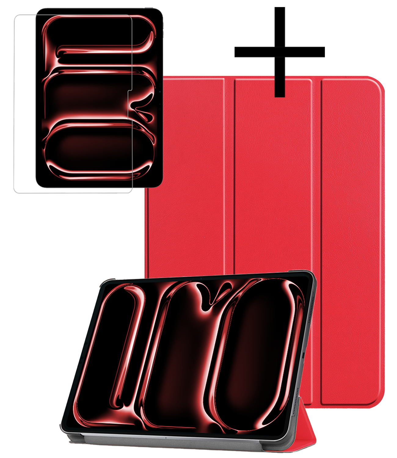 NoXx Hoesje Geschikt voor iPad Pro 2024 (11 inch) Hoesje Case Hard Cover Hoes Book Case Met Screenprotector - Rood