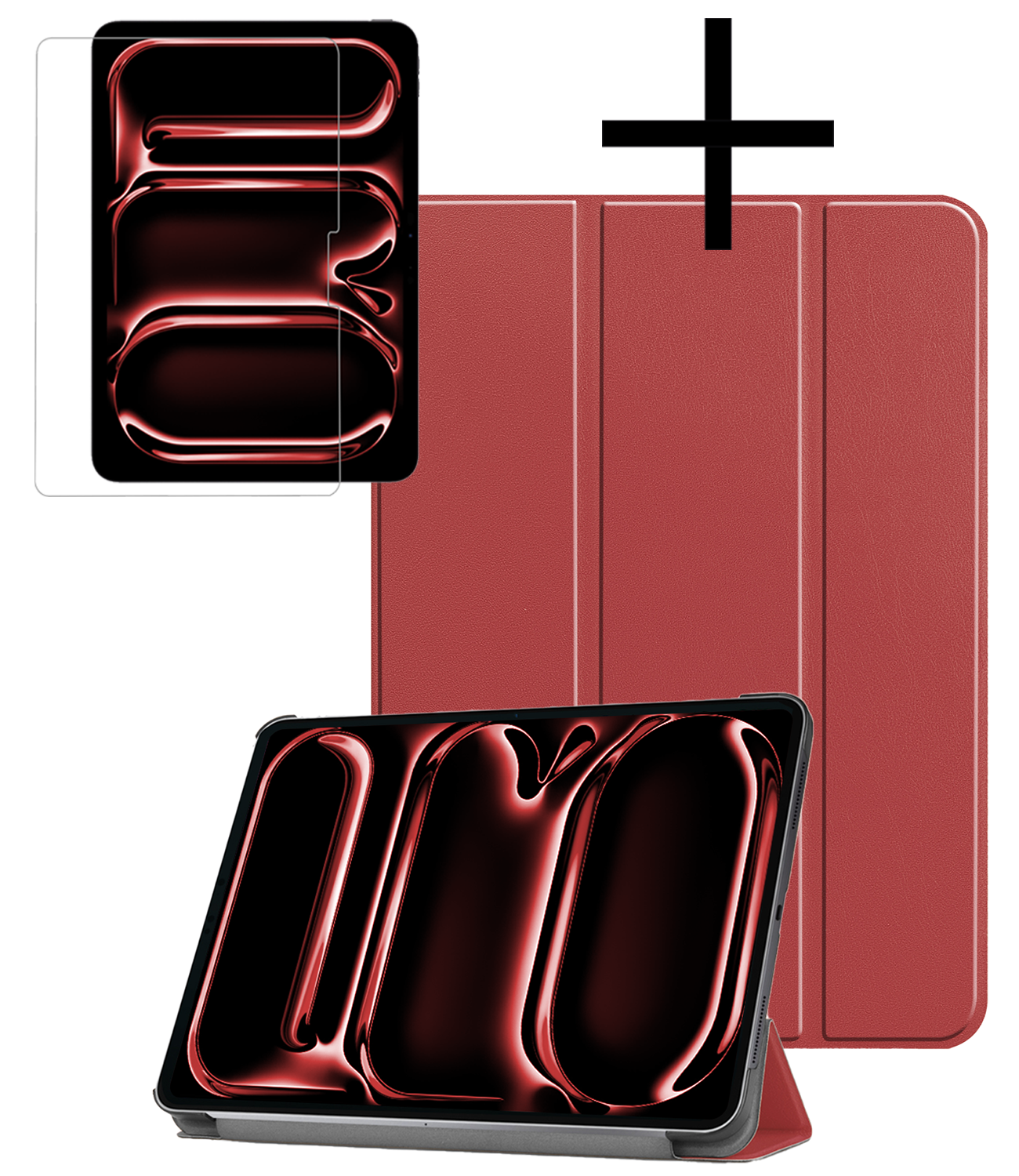 NoXx Hoesje Geschikt voor iPad Pro 2024 (11 inch) Hoesje Case Hard Cover Hoes Book Case Met Screenprotector - Donkerrood