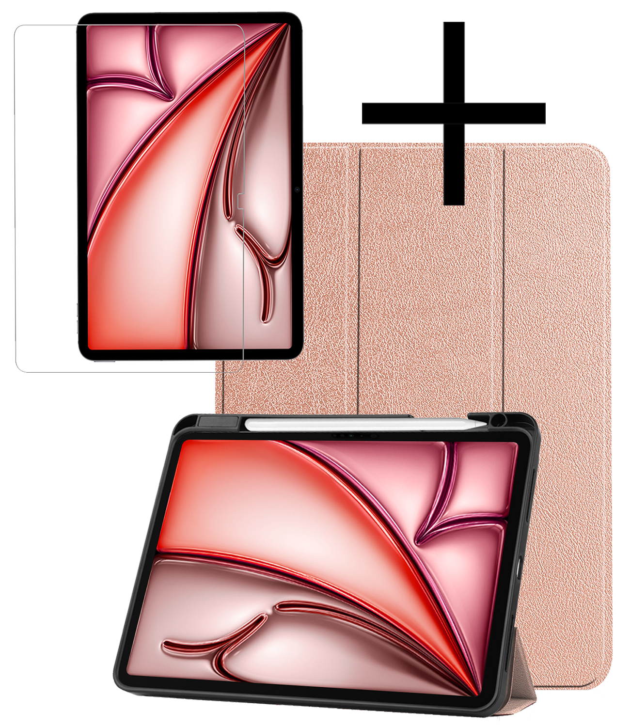 NoXx Hoesje Geschikt voor iPad Air 6 (13 inch) Hoesje Case Hard Cover Hoes Book Case Met Uitsparing Geschikt voor Apple Pencil Met Screenprotector - Rosé goud