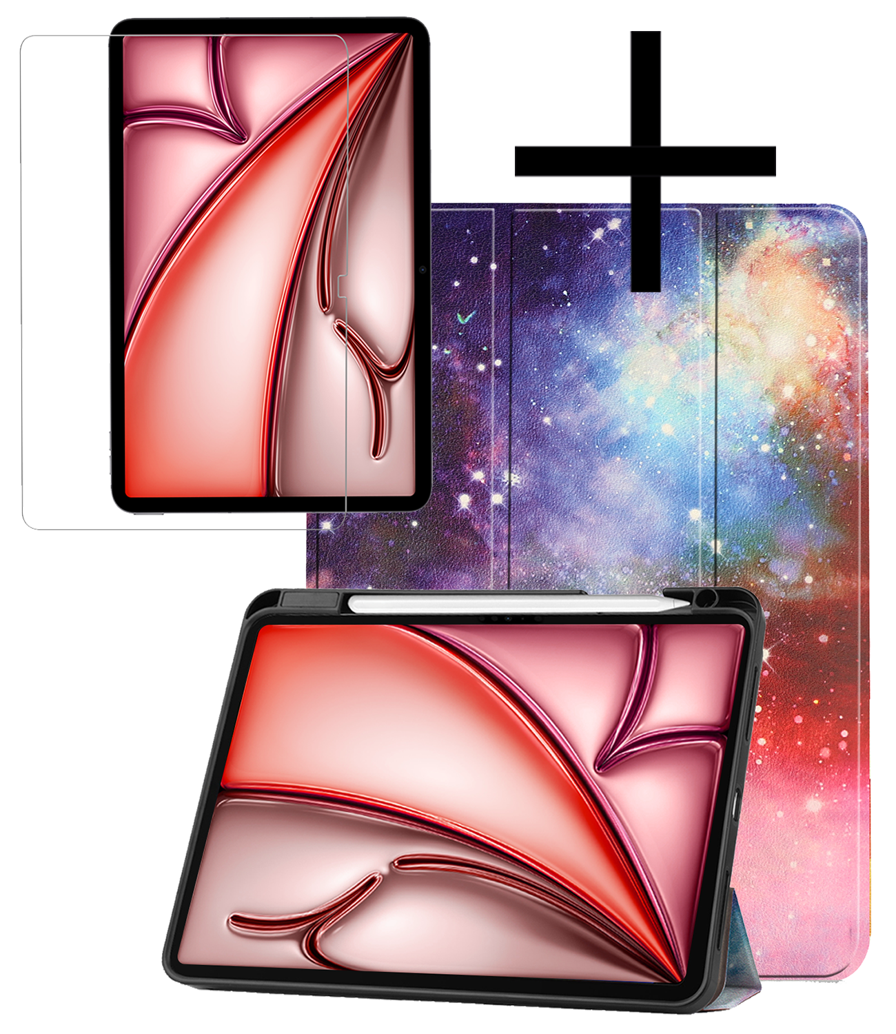 NoXx Hoesje Geschikt voor iPad Air 6 (13 inch) Hoesje Case Hard Cover Hoes Book Case Met Uitsparing Geschikt voor Apple Pencil Met Screenprotector - Galaxy