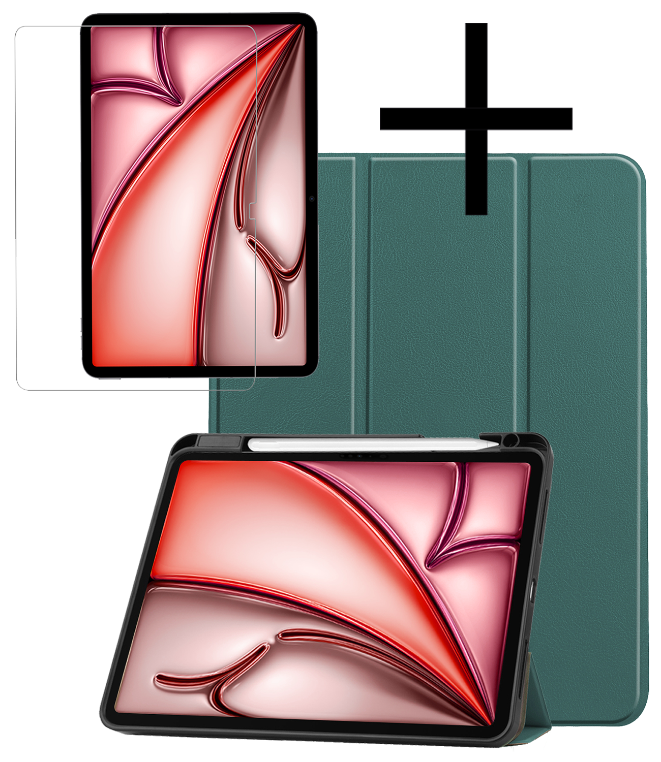 NoXx Hoesje Geschikt voor iPad Air 6 (13 inch) Hoesje Case Hard Cover Hoes Book Case Met Uitsparing Geschikt voor Apple Pencil Met Screenprotector - Donkergroen