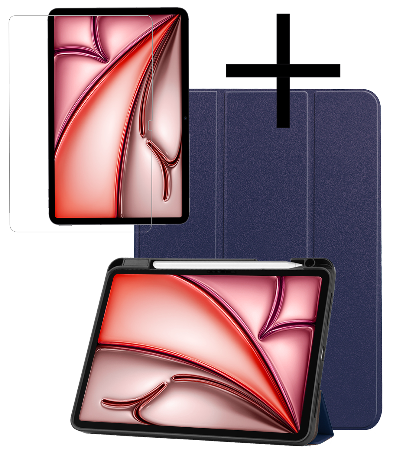 NoXx Hoesje Geschikt voor iPad Air 6 (13 inch) Hoesje Case Hard Cover Hoes Book Case Met Uitsparing Geschikt voor Apple Pencil Met Screenprotector - Donkerblauw