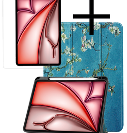 NoXx NoXx iPad Air 6 (13 inch) Hoesje Met Uitsparing Apple Pencil Met Screenprotector - Bloemen