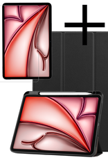 NoXx Hoesje Geschikt voor iPad Air 6 (11 inch) Hoesje Case Hard Cover Hoes Book Case Met Uitsparing Geschikt voor Apple Pencil Met Screenprotector - Zwart