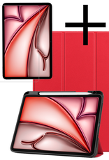 NoXx Hoesje Geschikt voor iPad Air 6 (11 inch) Hoesje Case Hard Cover Hoes Book Case Met Uitsparing Geschikt voor Apple Pencil Met Screenprotector - Rood