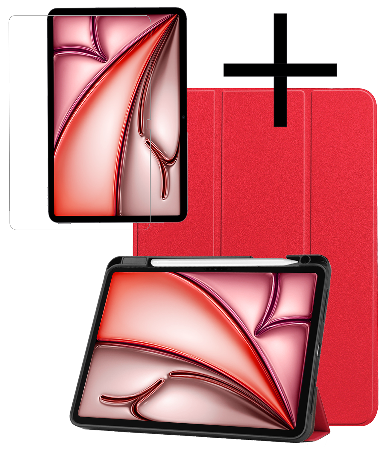NoXx Hoesje Geschikt voor iPad Air 6 (11 inch) Hoesje Case Hard Cover Hoes Book Case Met Uitsparing Geschikt voor Apple Pencil Met Screenprotector - Rood
