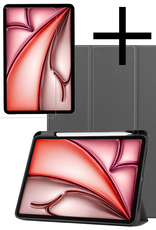 NoXx Hoesje Geschikt voor iPad Air 6 (11 inch) Hoesje Case Hard Cover Hoes Book Case Met Uitsparing Geschikt voor Apple Pencil Met Screenprotector - Grijs
