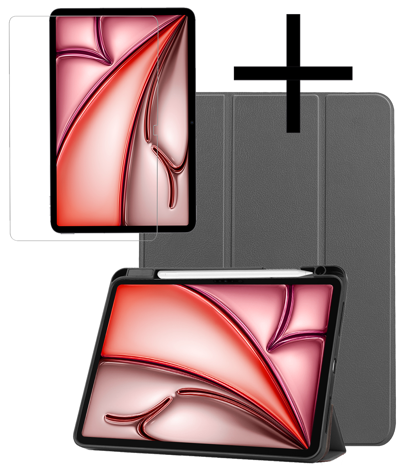 NoXx Hoesje Geschikt voor iPad Air 6 (11 inch) Hoesje Case Hard Cover Hoes Book Case Met Uitsparing Geschikt voor Apple Pencil Met Screenprotector - Grijs