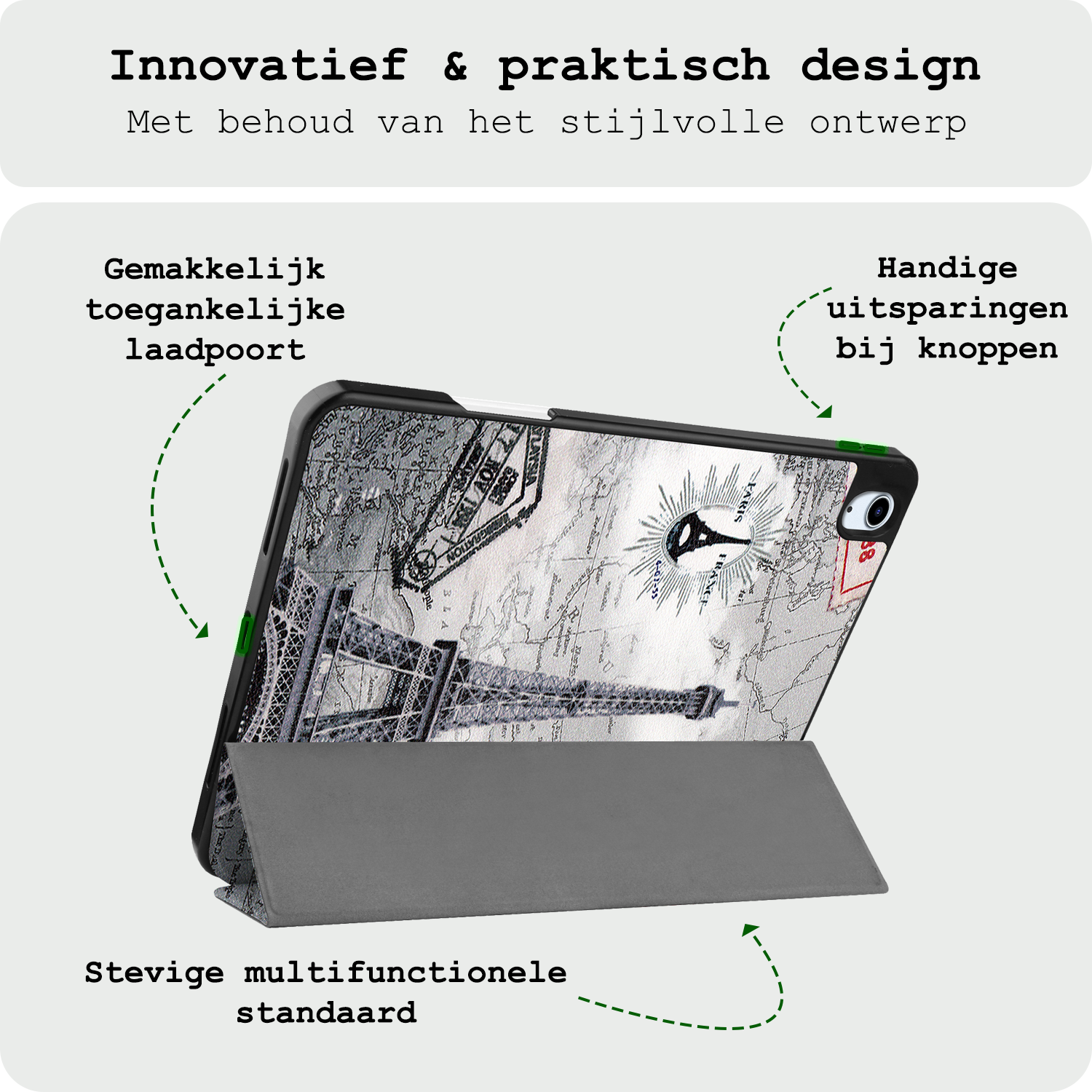 BASEY. Hoesje Geschikt voor iPad Air 6 (13 inch) Hoes Case Tablet Hoesje Tri-fold Met Uitsparing Geschikt voor Apple Pencil Met Screenprotector - Hoes Geschikt voor iPad Air 2024 (13 inch) Hoesje Hard Cover Bookcase Hoes - Eiffeltoren