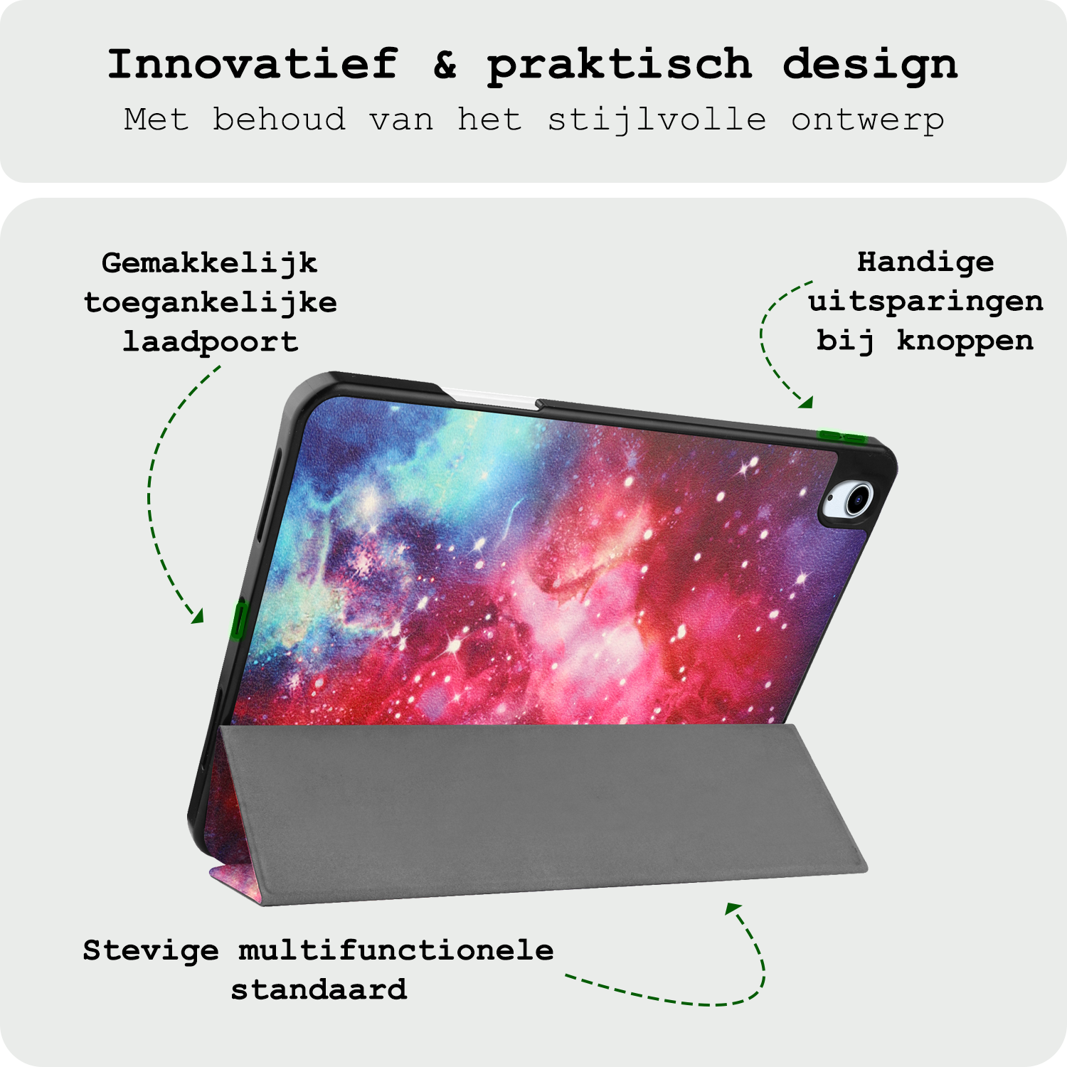 BASEY. Hoesje Geschikt voor iPad Air 6 (13 inch) Hoes Case Tablet Hoesje Tri-fold Met Uitsparing Geschikt voor Apple Pencil Met Screenprotector - Hoes Geschikt voor iPad Air 2024 (13 inch) Hoesje Hard Cover Bookcase Hoes - Galaxy