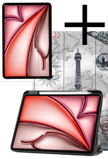 NoXx Hoesje Geschikt voor iPad Air 6 (11 inch) Hoesje Case Hard Cover Hoes Book Case Met Uitsparing Geschikt voor Apple Pencil Met Screenprotector - Eiffeltoren