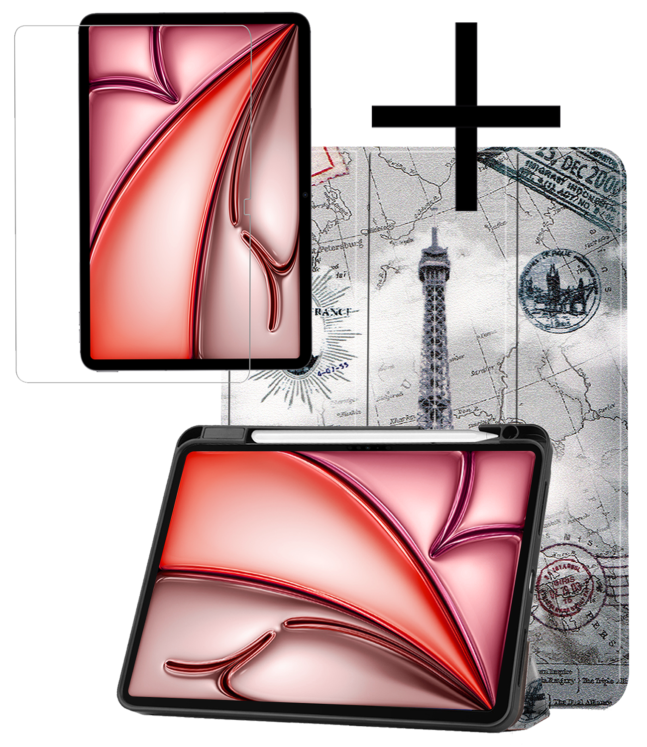 NoXx Hoesje Geschikt voor iPad Air 6 (11 inch) Hoesje Case Hard Cover Hoes Book Case Met Uitsparing Geschikt voor Apple Pencil Met Screenprotector - Eiffeltoren