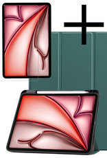 NoXx Hoesje Geschikt voor iPad Air 6 (11 inch) Hoesje Case Hard Cover Hoes Book Case Met Uitsparing Geschikt voor Apple Pencil Met Screenprotector - Donkergroen