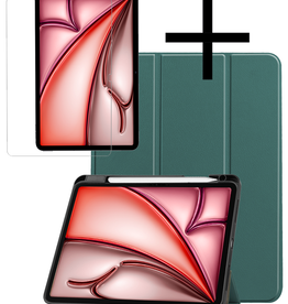 NoXx NoXx iPad Air 6 (11 inch) Hoesje Met Uitsparing Apple Pencil Met Screenprotector - Donkergroen