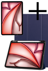 NoXx Hoesje Geschikt voor iPad Air 6 (11 inch) Hoesje Case Hard Cover Hoes Book Case Met Uitsparing Geschikt voor Apple Pencil Met Screenprotector - Donkerblauw