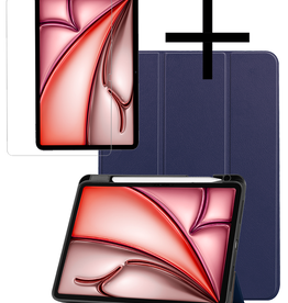 NoXx NoXx iPad Air 6 (11 inch) Hoesje Met Uitsparing Apple Pencil Met Screenprotector - Donkerblauw