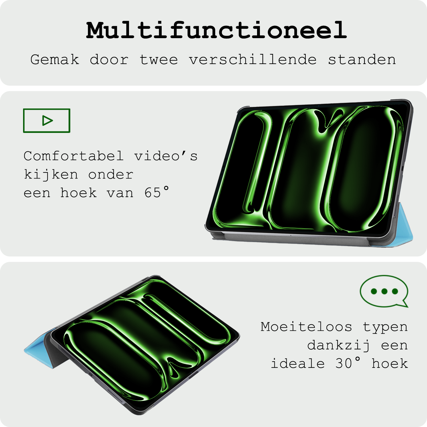 BASEY. Hoesje Geschikt voor iPad Pro 2024 (11 inch) Hoes Case Tablet Hoesje Tri-fold Met Screenprotector - Hoes Geschikt voor iPad Pro 2024 11 inch (7e generatie) Hoesje Hard Cover Bookcase Hoes - Lichtblauw