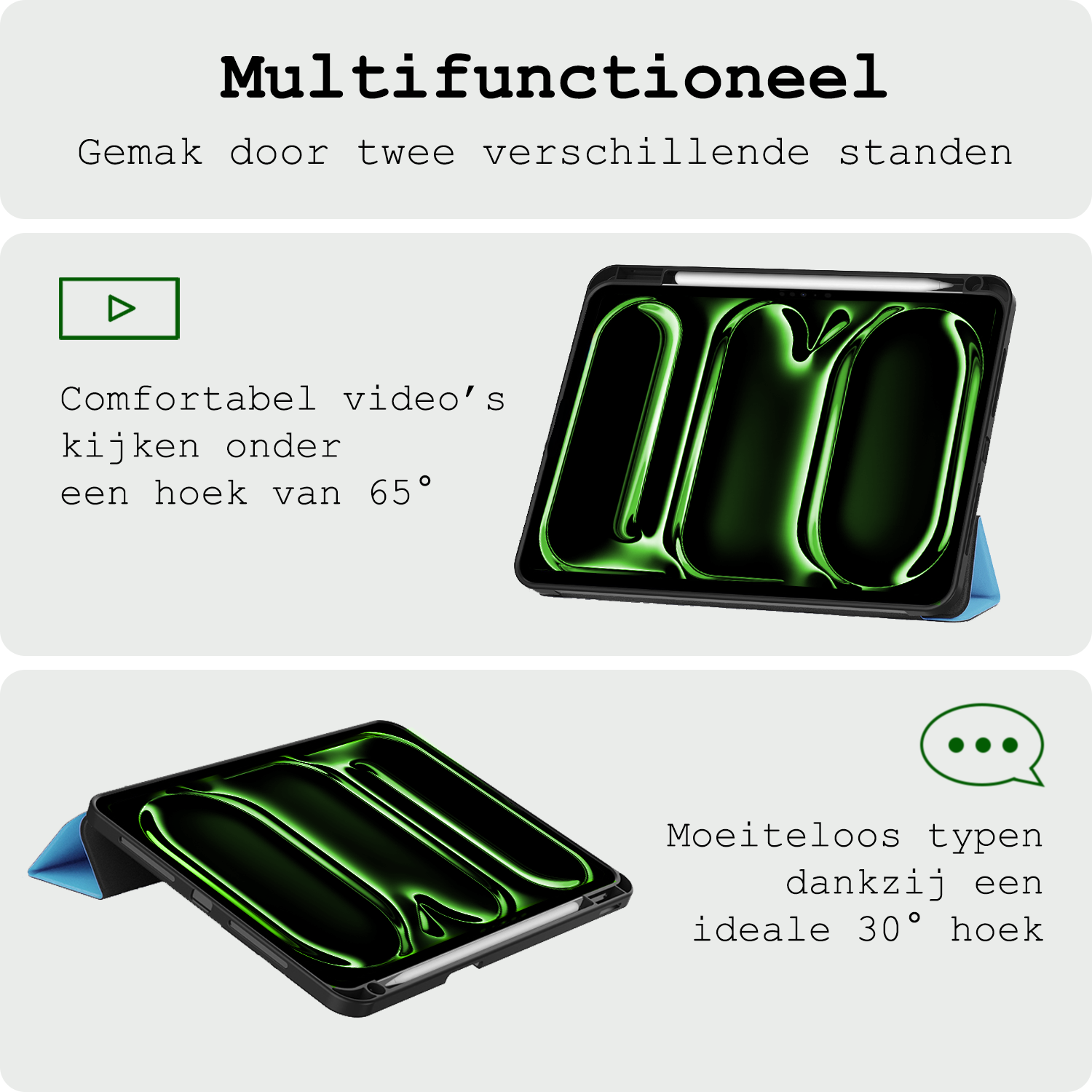 BASEY. Hoesje Geschikt voor iPad Pro 2024 (11 inch) Hoes Case Tablet Hoesje Tri-fold Met Uitsparing Geschikt voor Apple Pencil Met Screenprotector - Hoes Geschikt voor iPad Pro 2024 11 inch (7e generatie) Hoesje Hard Cover Bookcase Hoes - Lichtblauw