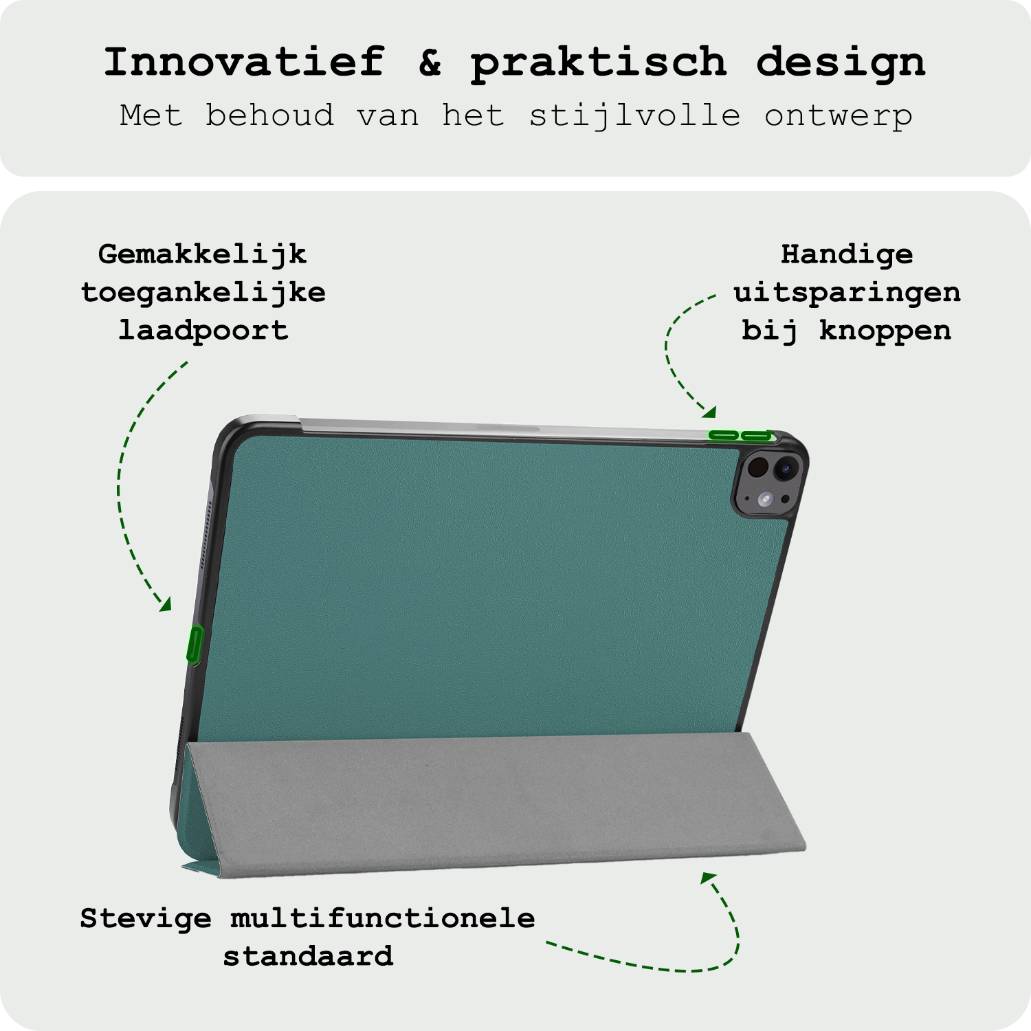 BASEY. Hoesje Geschikt voor iPad Pro 2024 (13 inch) Hoes Case Tablet Hoesje Tri-fold Met Screenprotector - Hoes Geschikt voor iPad Pro 2024 13 inch (7e generatie) Hoesje Hard Cover Bookcase Hoes - Donkergroen