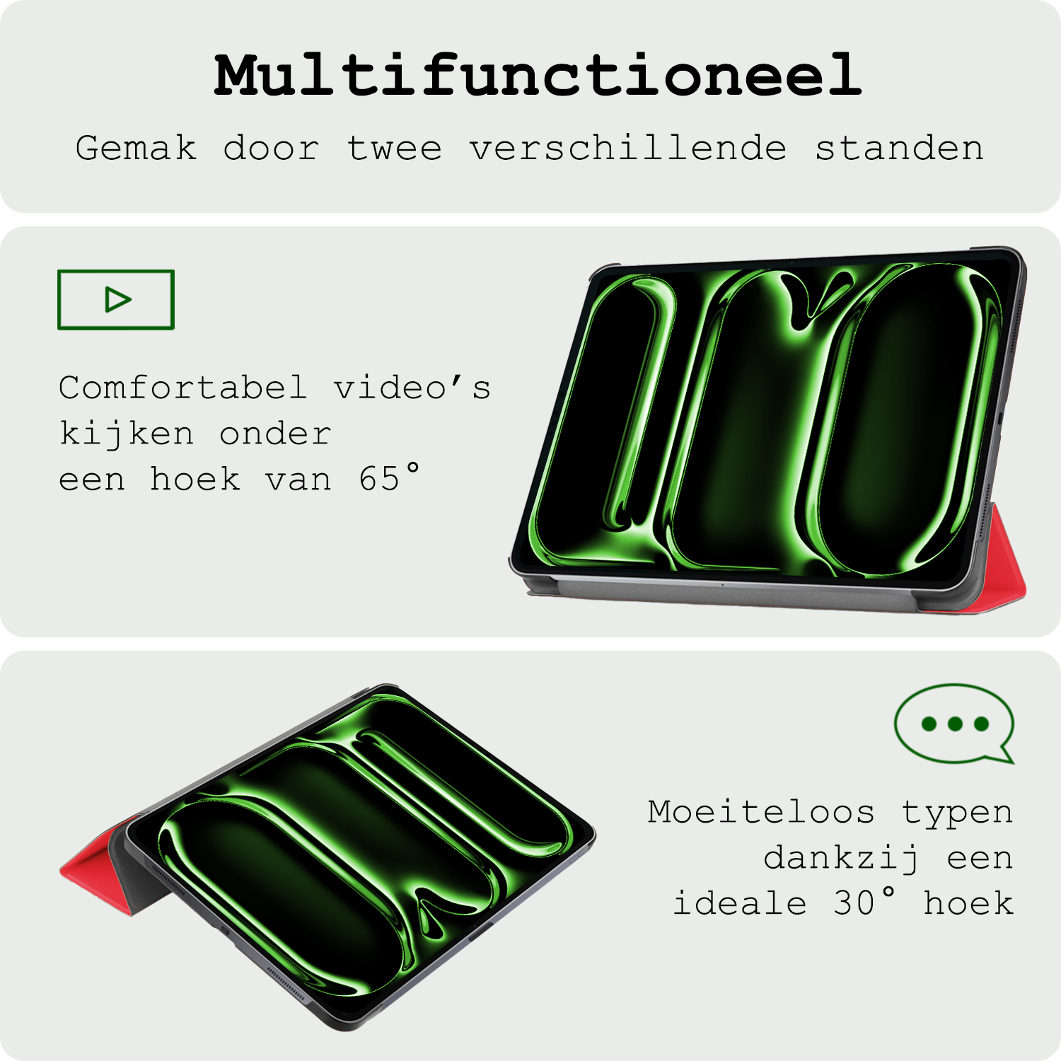 BASEY. Hoesje Geschikt voor iPad Pro 2024 (13 inch) Hoes Case Tablet Hoesje Tri-fold Met Screenprotector - Hoes Geschikt voor iPad Pro 2024 13 inch (7e generatie) Hoesje Hard Cover Bookcase Hoes - Rood