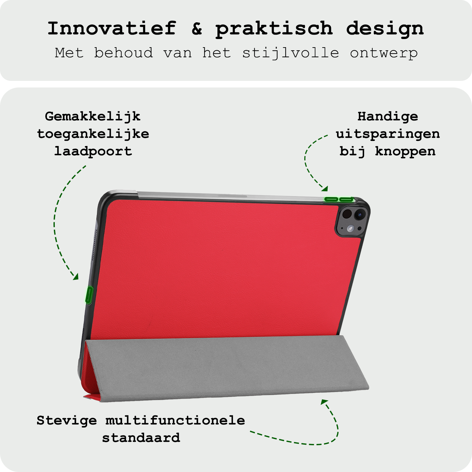 BASEY. Hoesje Geschikt voor iPad Pro 2024 (13 inch) Hoes Case Tablet Hoesje Tri-fold Met Screenprotector - Hoes Geschikt voor iPad Pro 2024 13 inch (7e generatie) Hoesje Hard Cover Bookcase Hoes - Rood