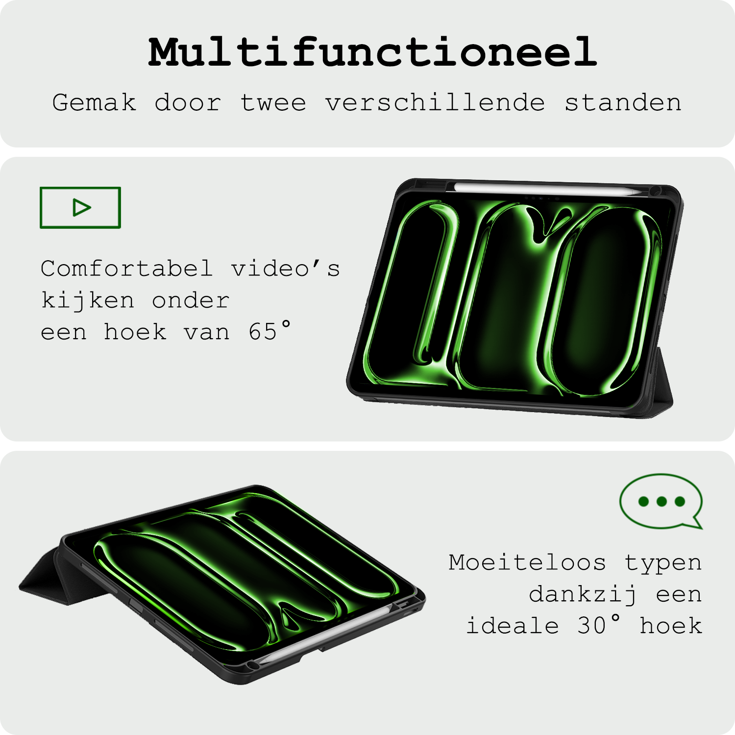 BASEY. Hoesje Geschikt voor iPad Pro 2024 (13 inch) Hoes Case Tablet Hoesje Tri-fold Met Uitsparing Geschikt voor Apple Pencil Met Screenprotector - Hoes Geschikt voor iPad Pro 2024 13 inch (7e generatie) Hoesje Hard Cover Bookcase Hoes - Zwart