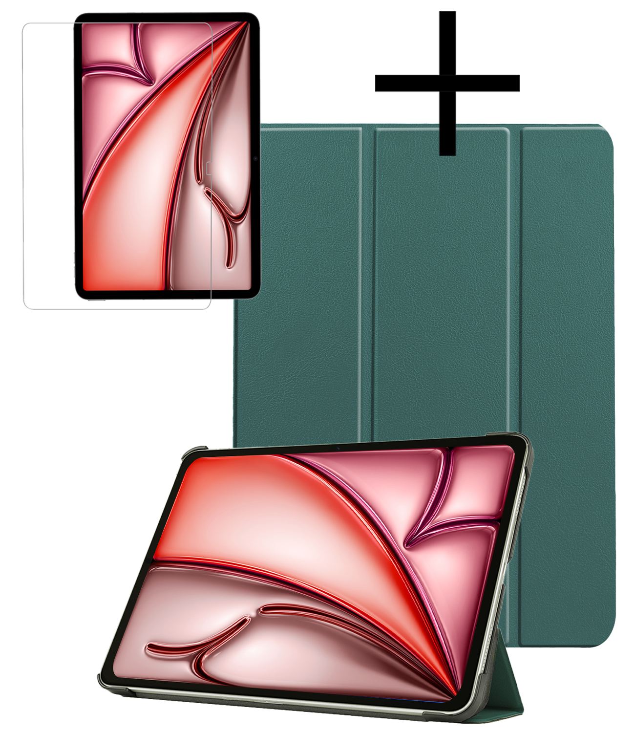NoXx Hoesje Geschikt voor iPad Air 6 (11 inch) Hoesje Case Hard Cover Hoes Book Case Met Screenprotector - Donkergroen